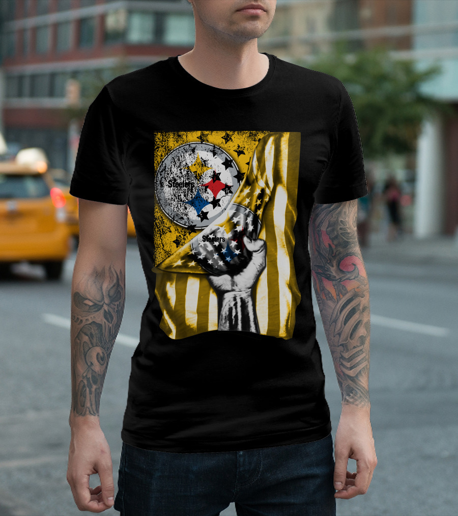 Steelers Logo Hand Yellow And Black Stripes Flag Pittsburgh Steelers T-Shirt
