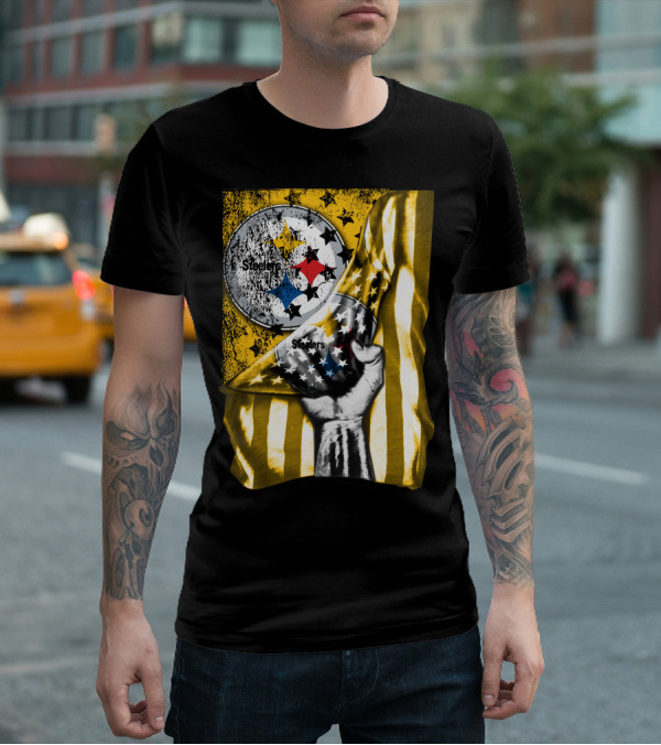 Steelers Logo Hand Yellow And Black Stripes Flag Pittsburgh Steelers T-Shirt
