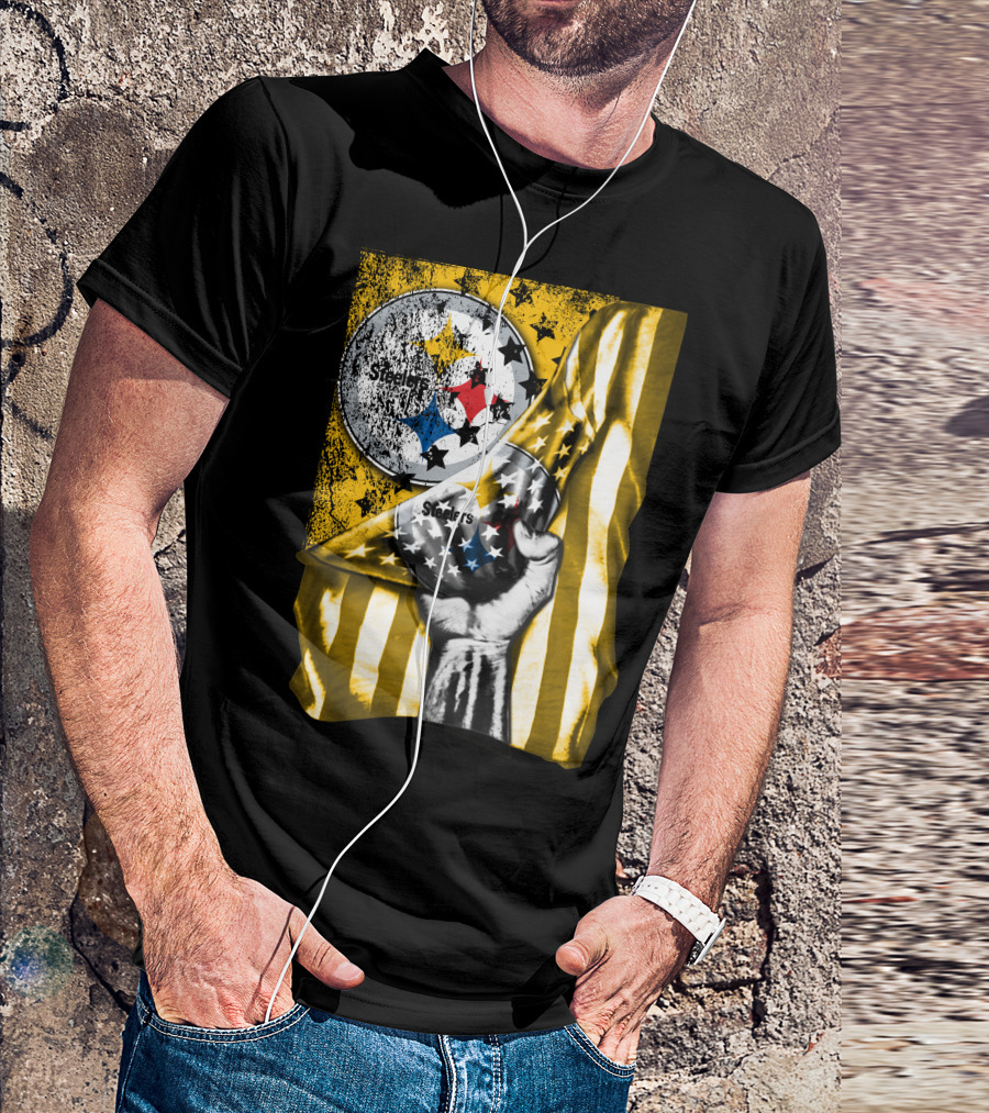 Steelers Logo Hand Yellow And Black Stripes Flag Pittsburgh Steelers T-Shirt