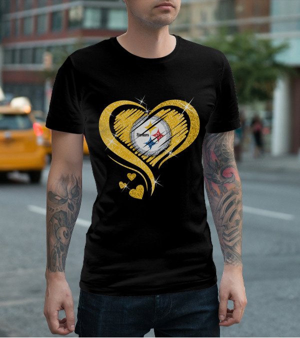 Pittsburgh Steelers Heart Diamond Sparkle T-Shirt