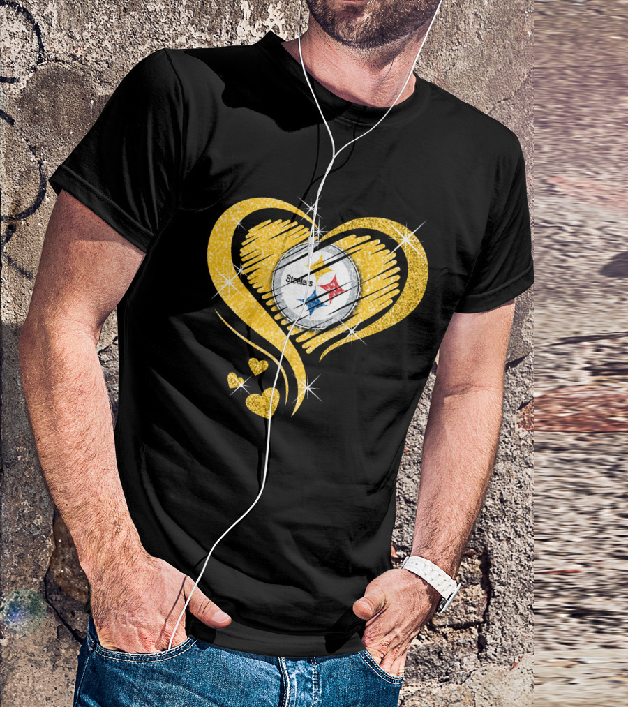 Pittsburgh Steelers Heart Diamond Sparkle T-Shirt