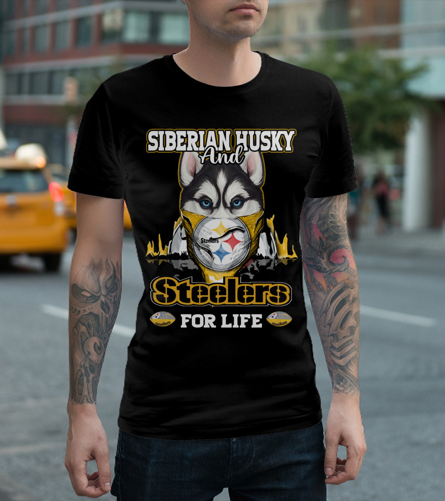 Siberian Husky and Steelers for Life T-Shirt
