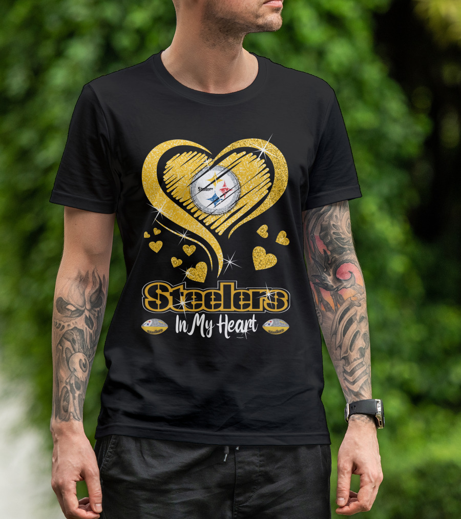 Steelers In My Heart Pittsburgh Sparkling Heart T-Shirt