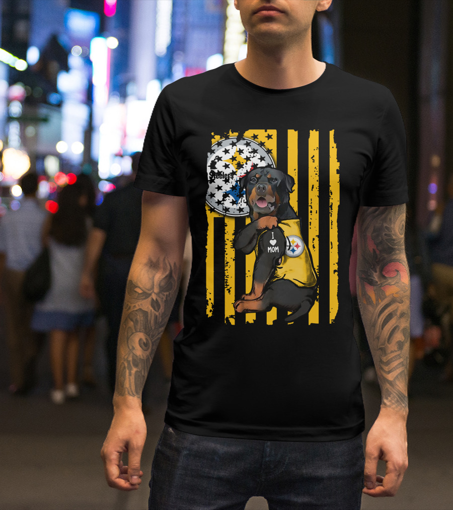 Rottweiler I Love Mom Pittsburgh Steelers Fan Stripes T-Shirt
