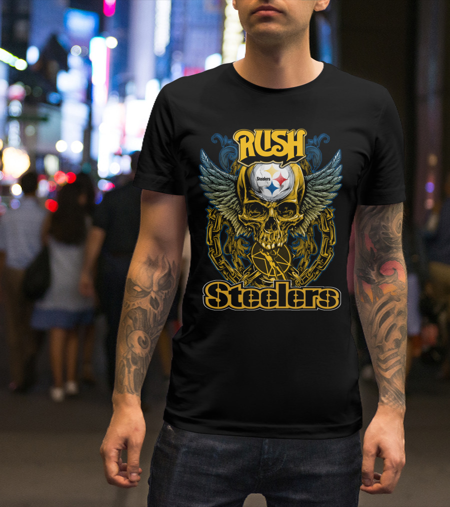 Rush Pittsburgh Steelers Skull Wings Chain T-Shirt