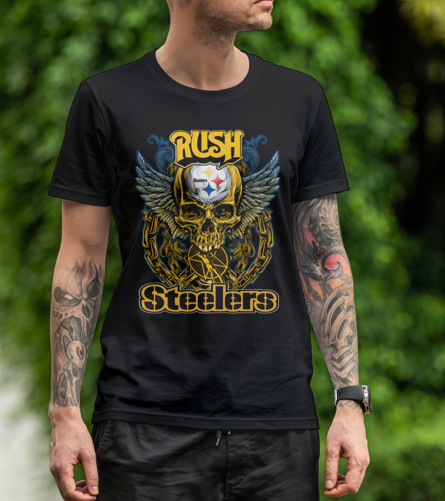 Rush Pittsburgh Steelers Skull Wings Chain T-Shirt
