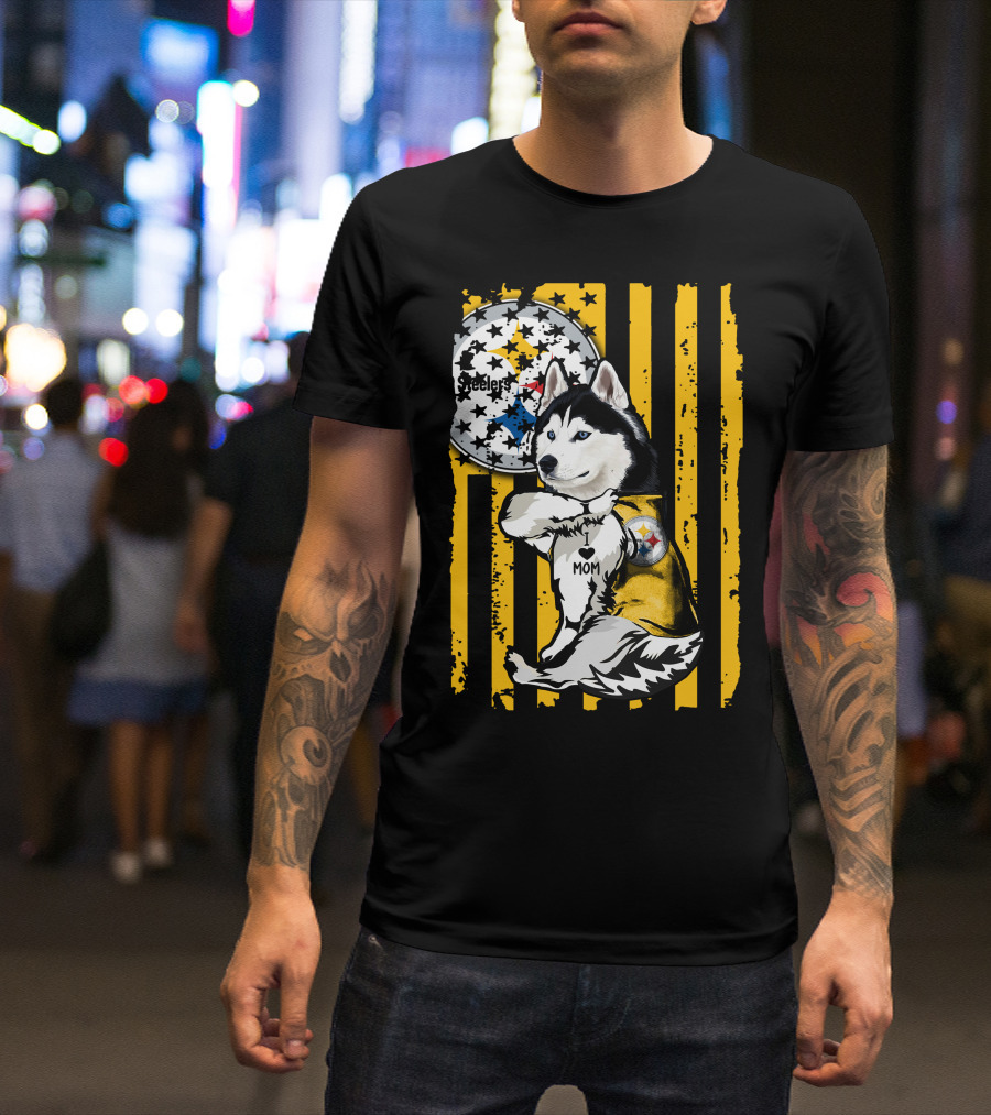 Siberian Husky Steelers Mom Fan Art With Pittsburgh Colors T-Shirt