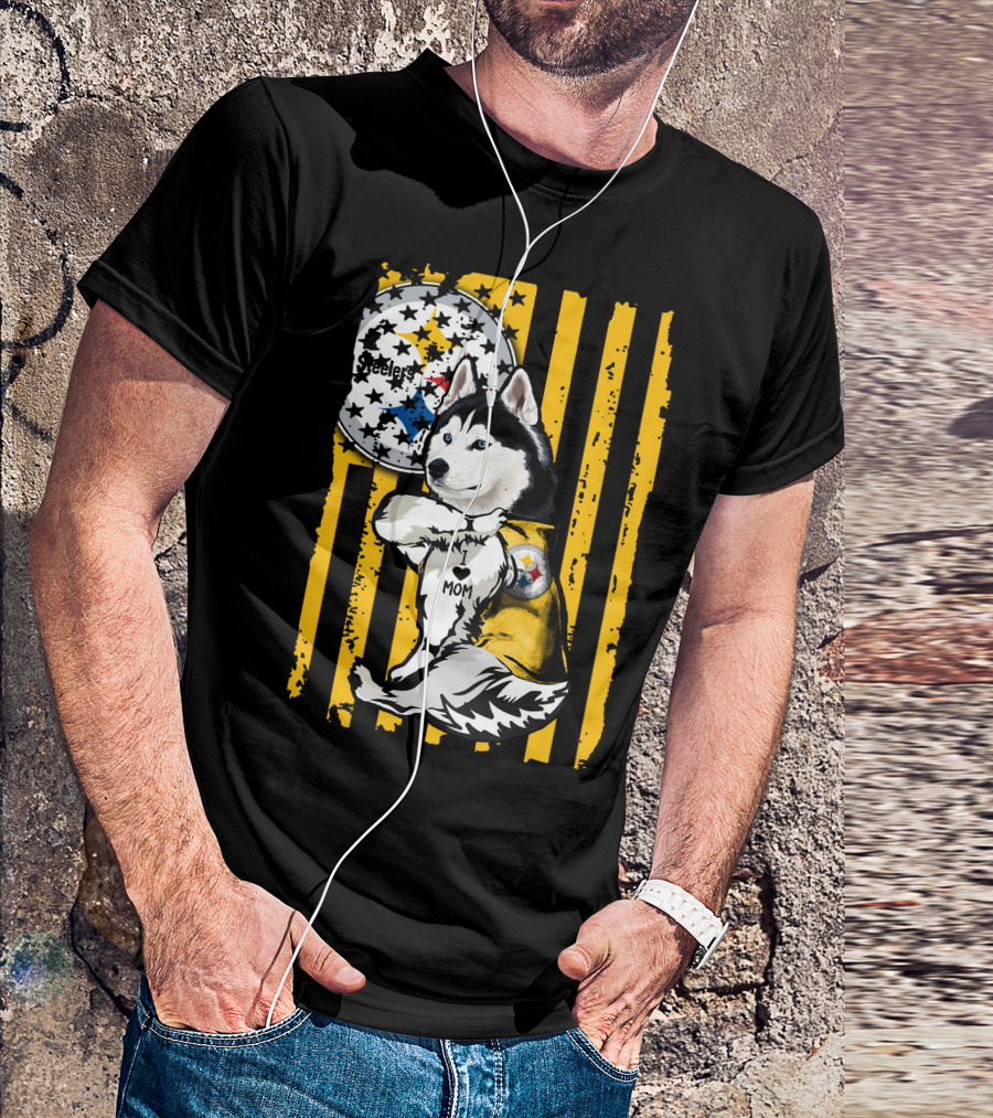 Siberian Husky Steelers Mom Fan Art With Pittsburgh Colors T-Shirt
