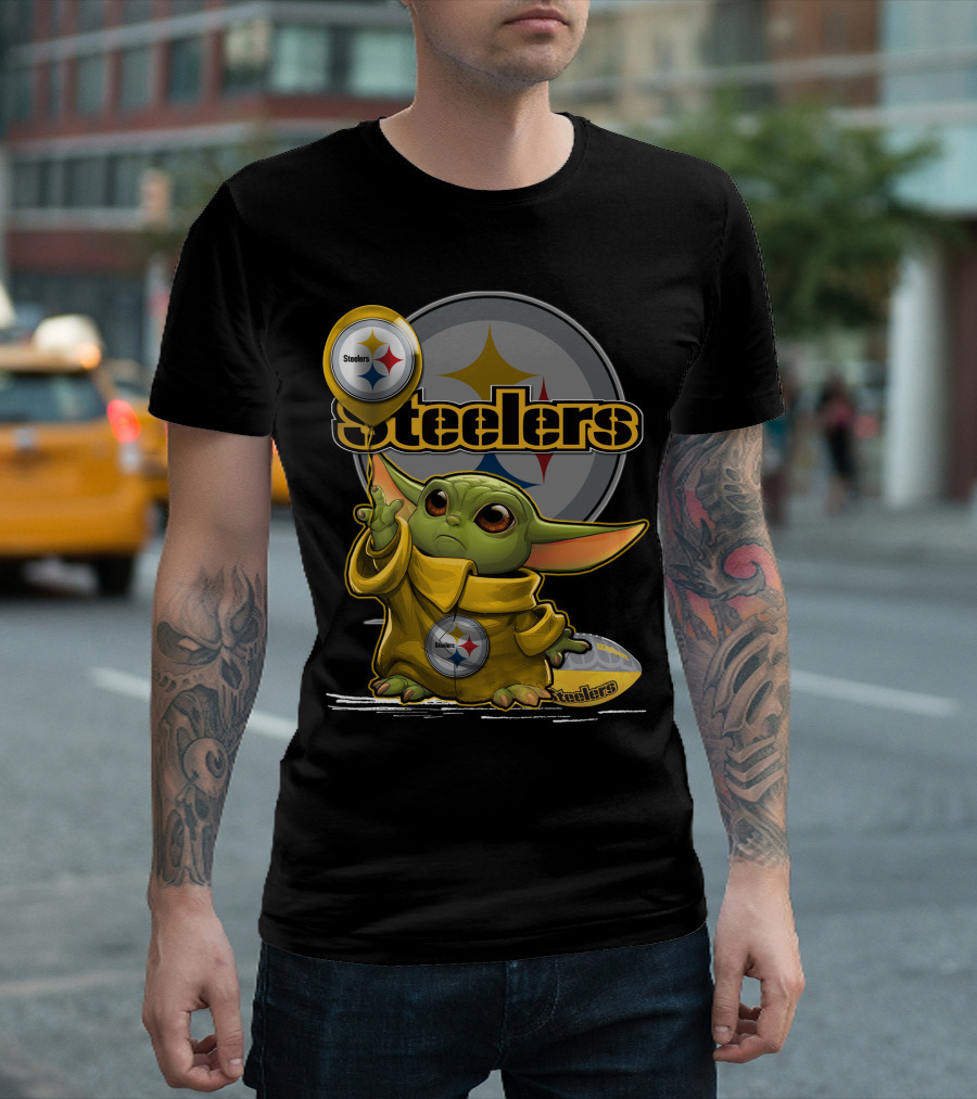 Steelers Baby Yoda Balancing Pittsburgh Football Sphere T-Shirt