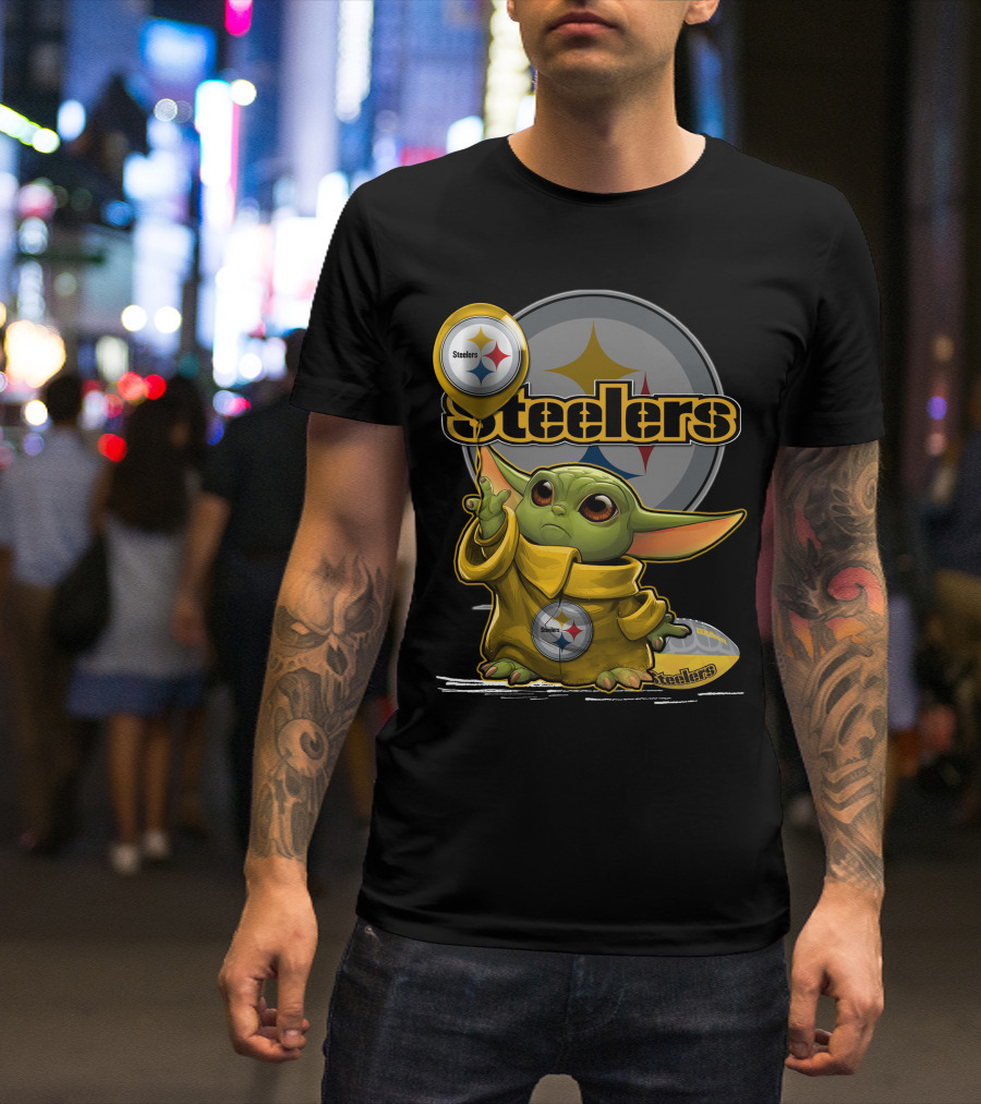 Steelers Baby Yoda Balancing Pittsburgh Football Sphere T-Shirt
