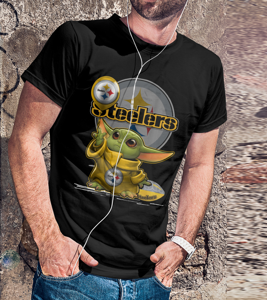 Steelers Baby Yoda Balancing Pittsburgh Football Sphere T-Shirt