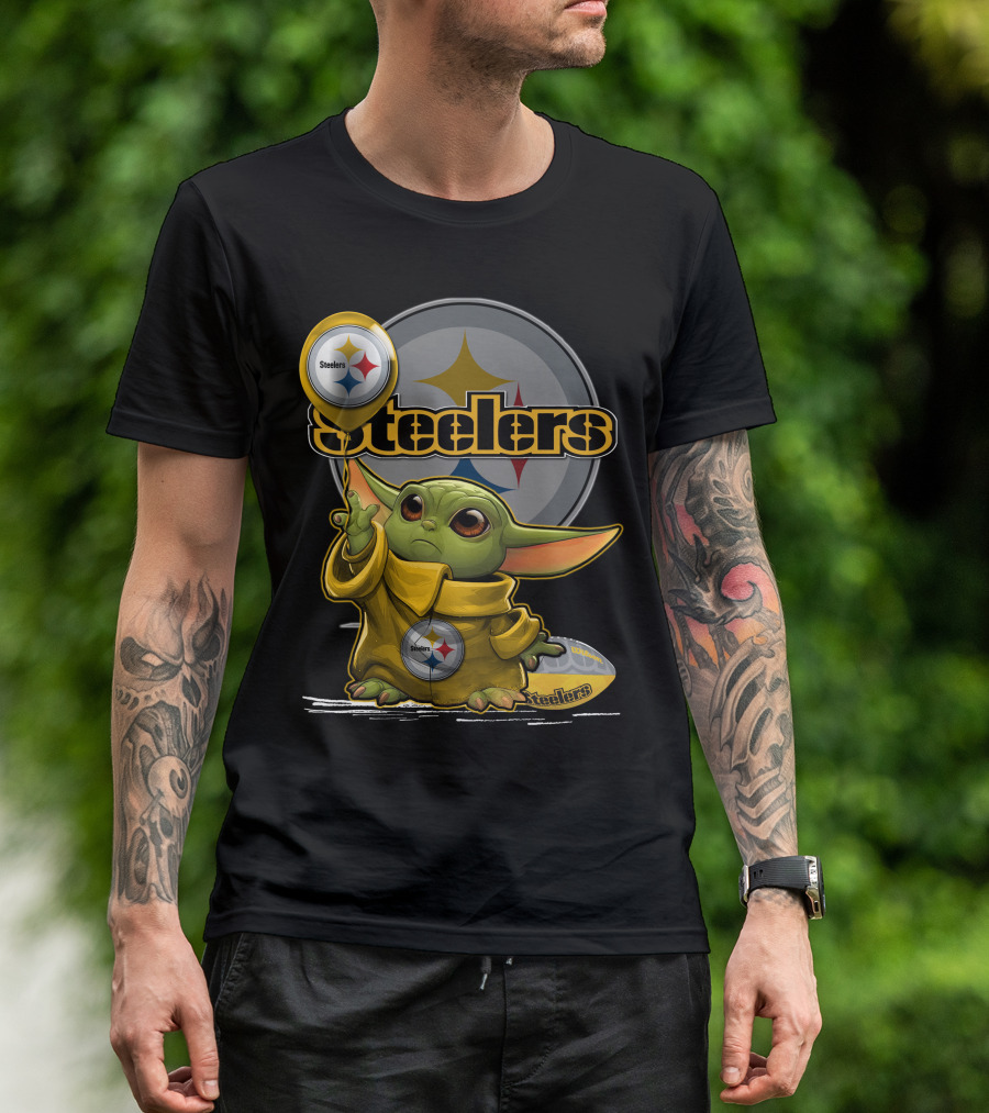Steelers Baby Yoda Balancing Pittsburgh Football Sphere T-Shirt