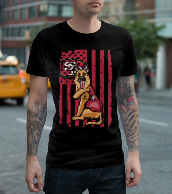 German Shepherd San Francisco 49ers I Love Mom Flag T-Shirt