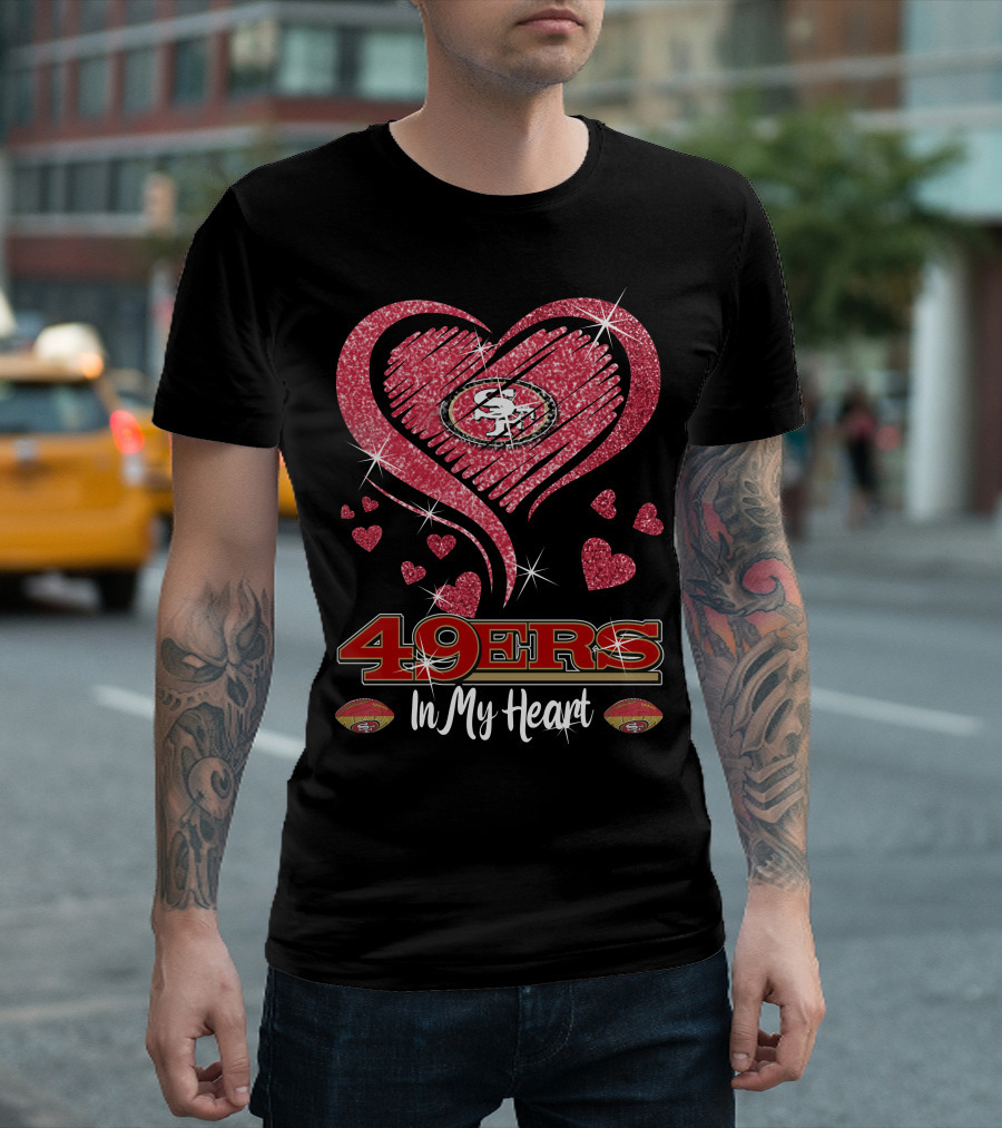 49ers In My Heart San Francisco Football Sparkle Hearts T-Shirt