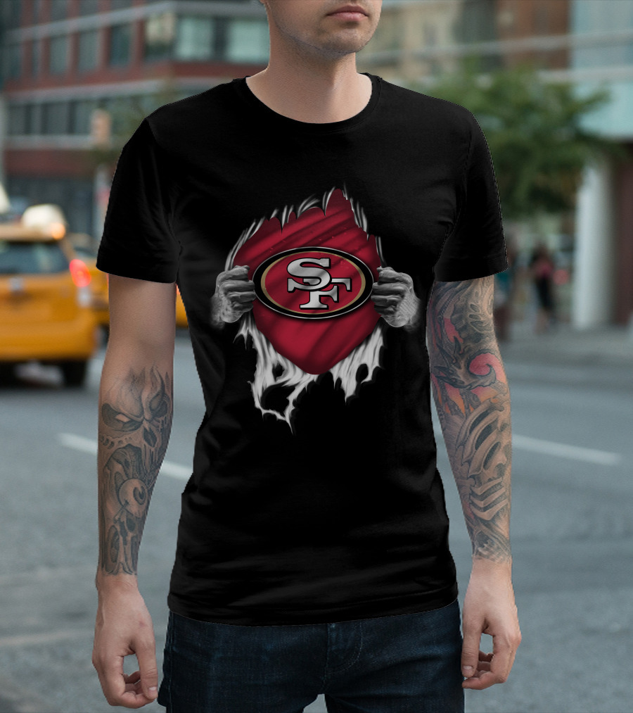 Torn San Francisco 49ers SF Logo with Ripped Hands T-Shirt
