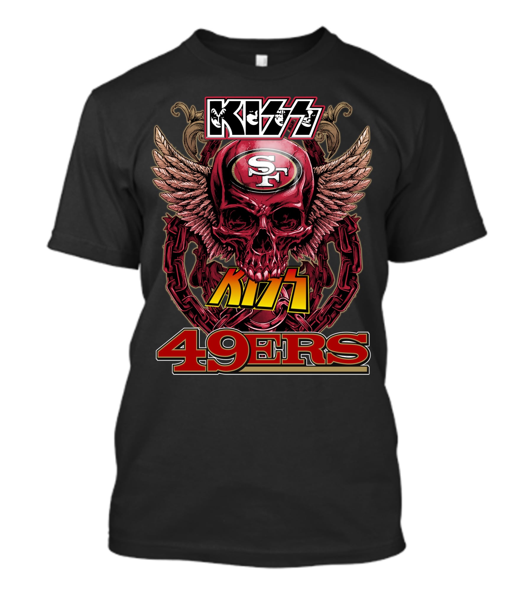 Kiss SF 49ers Skull Wings Chain T-Shirt