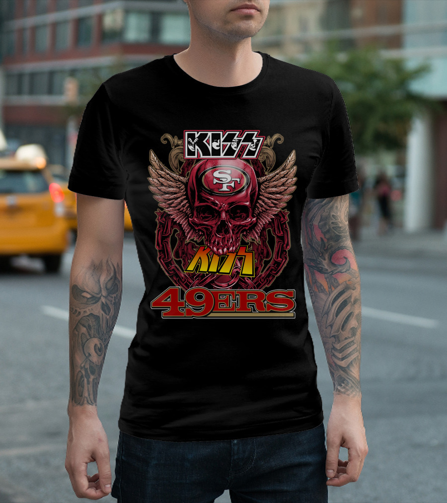 Kiss SF 49ers Skull Wings Chain T-Shirt