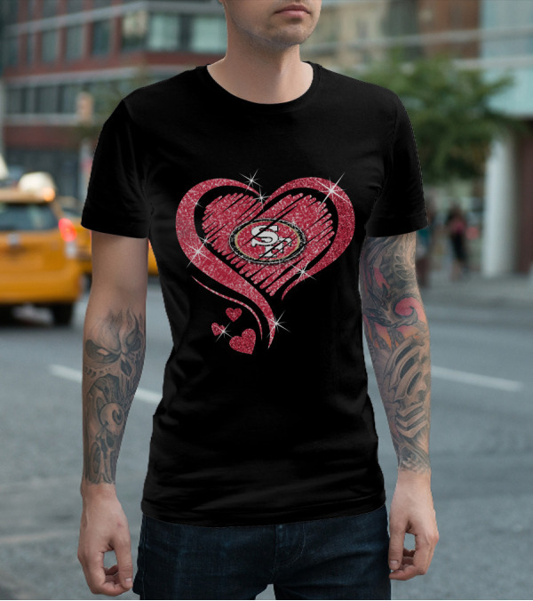 Heart Glitter San Francisco 49ers Logo Sparkle T-Shirt