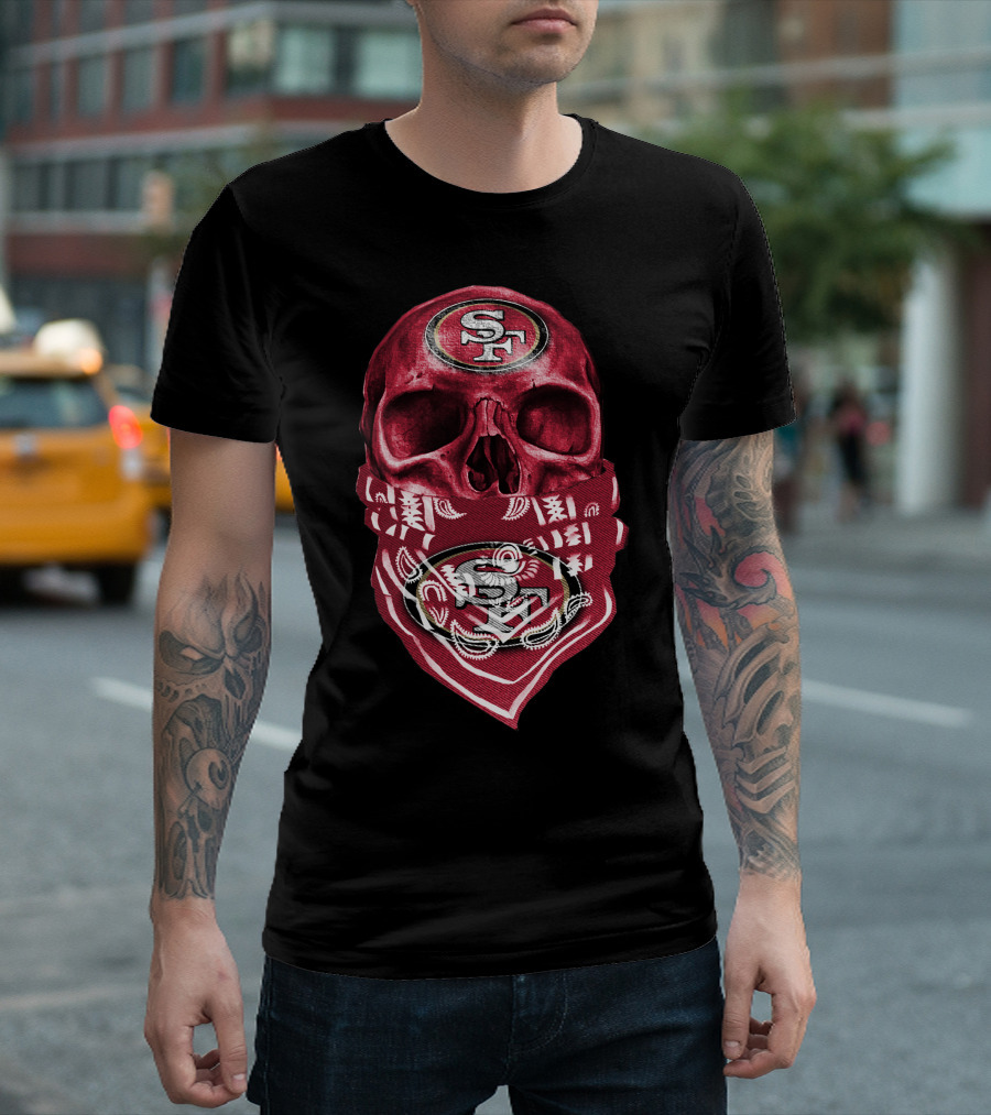 Skull V5 SF 49ers Bandana Emblem T-Shirt