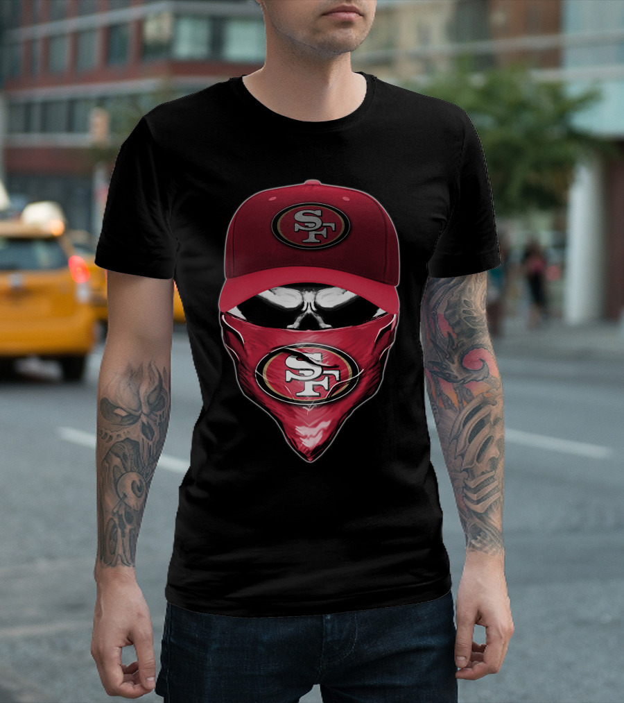 San Francisco 49ers Skull V6 SF Logo Cap and Bandana Kombination T-Shirt