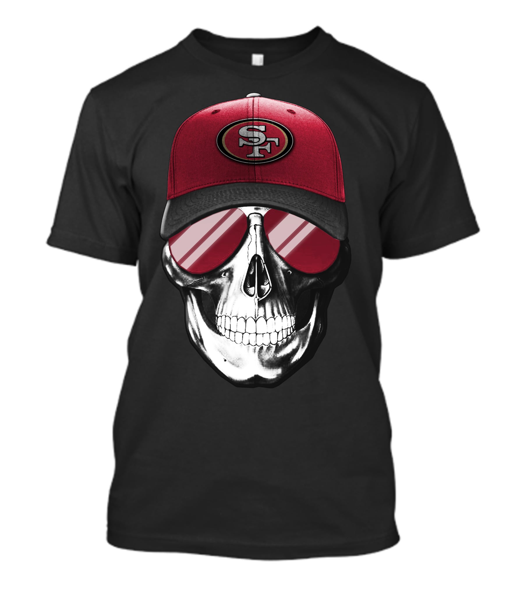 Skull V7 San Francisco 49ers SF Logo Hat And Sunglasses T-Shirt