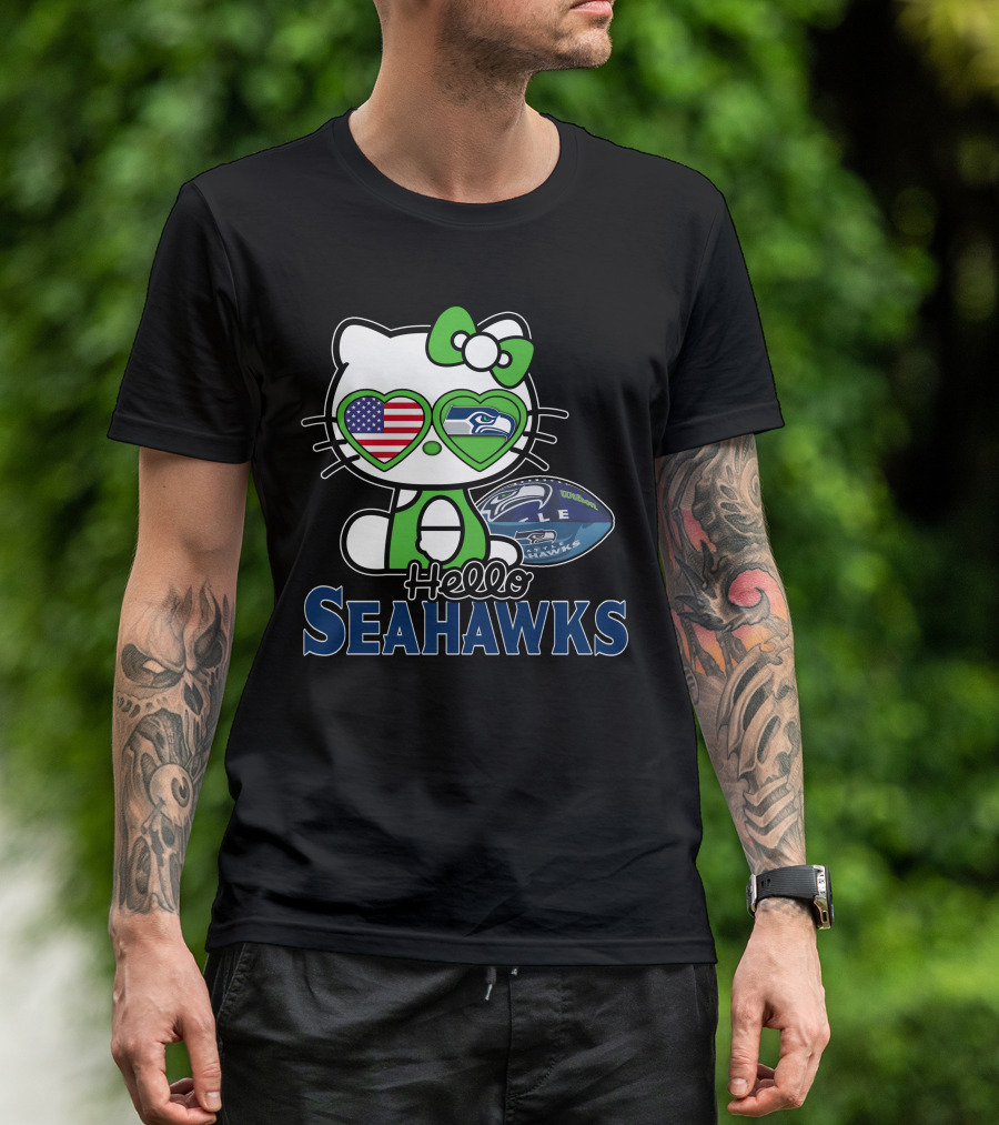 Hello Kitty Seahawks Football Fan USA Heart Glasses T-Shirt