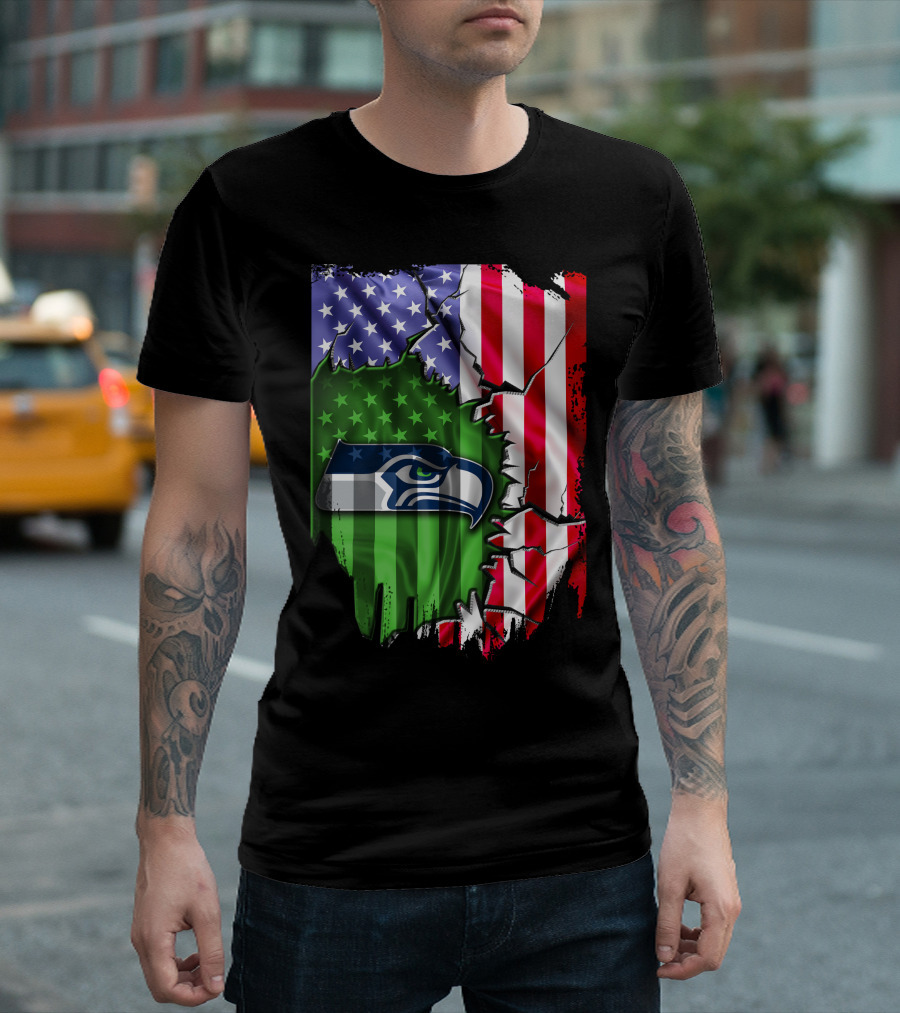 Seattle Seahawks American Flag Torn T-Shirt