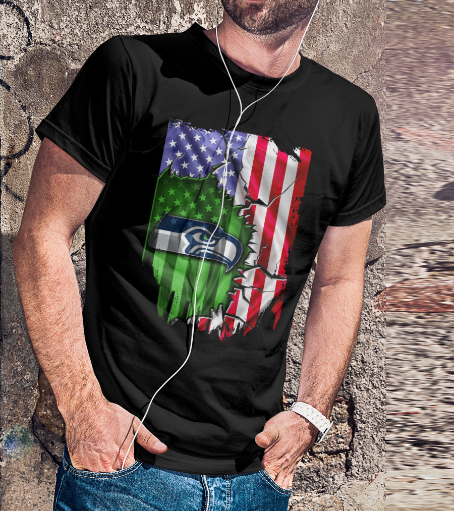 Seattle Seahawks American Flag Torn T-Shirt
