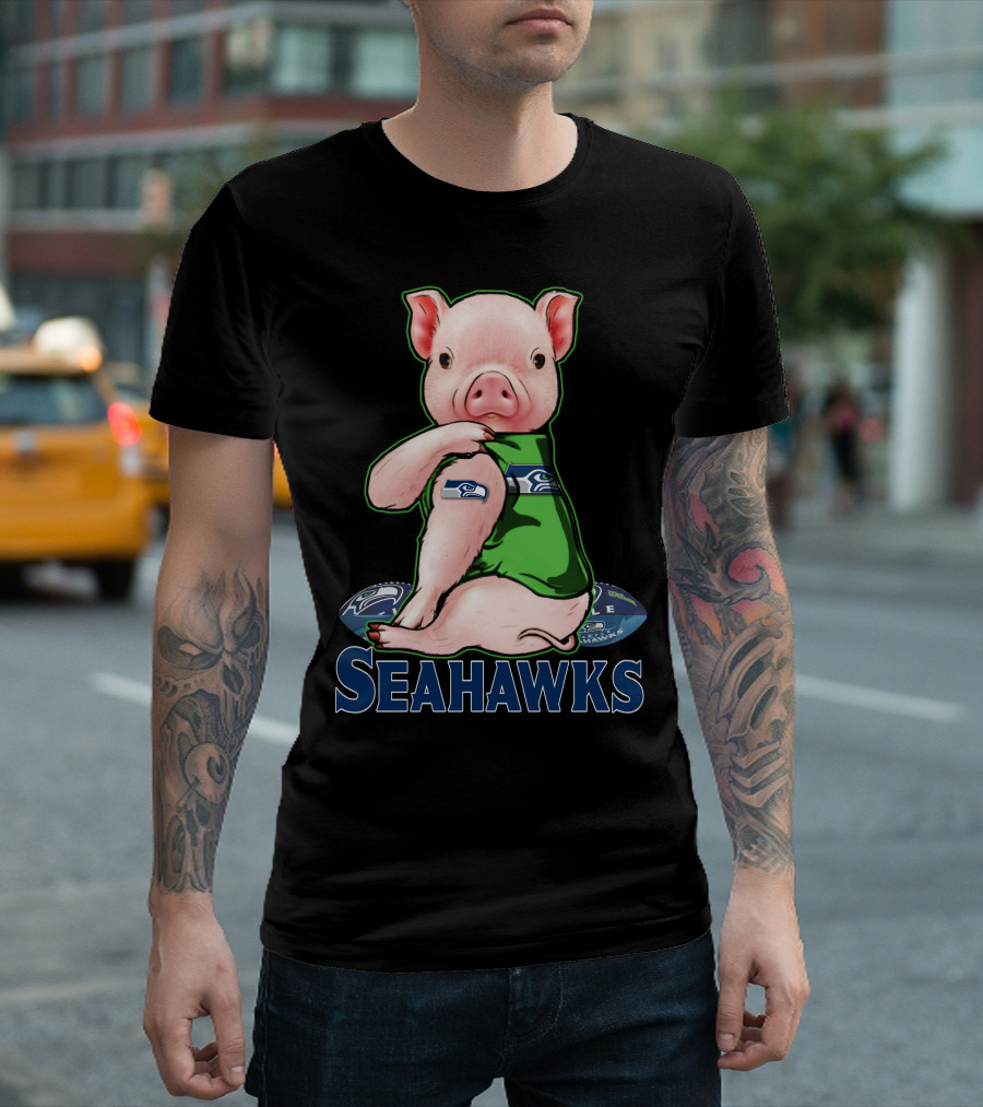 Pig Wearing Seattle Seahawks Jersey With Team T-Shirt