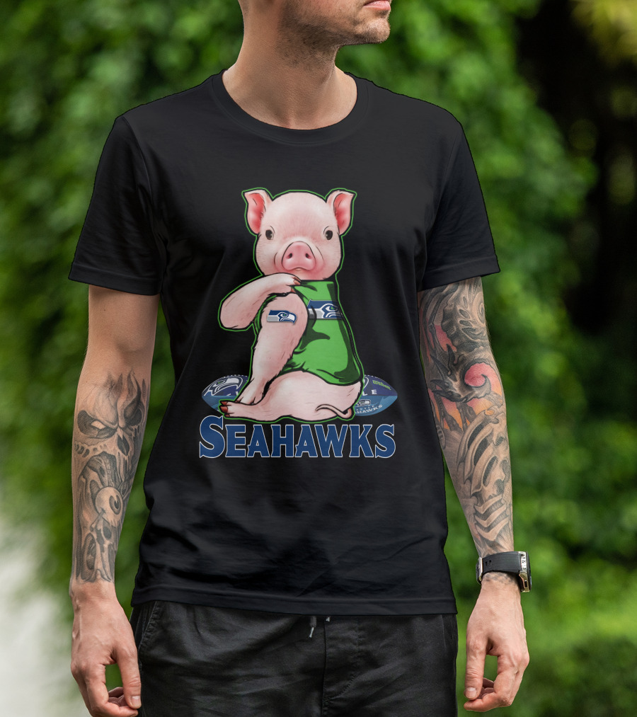 Pig Wearing Seattle Seahawks Jersey With Team T-Shirt