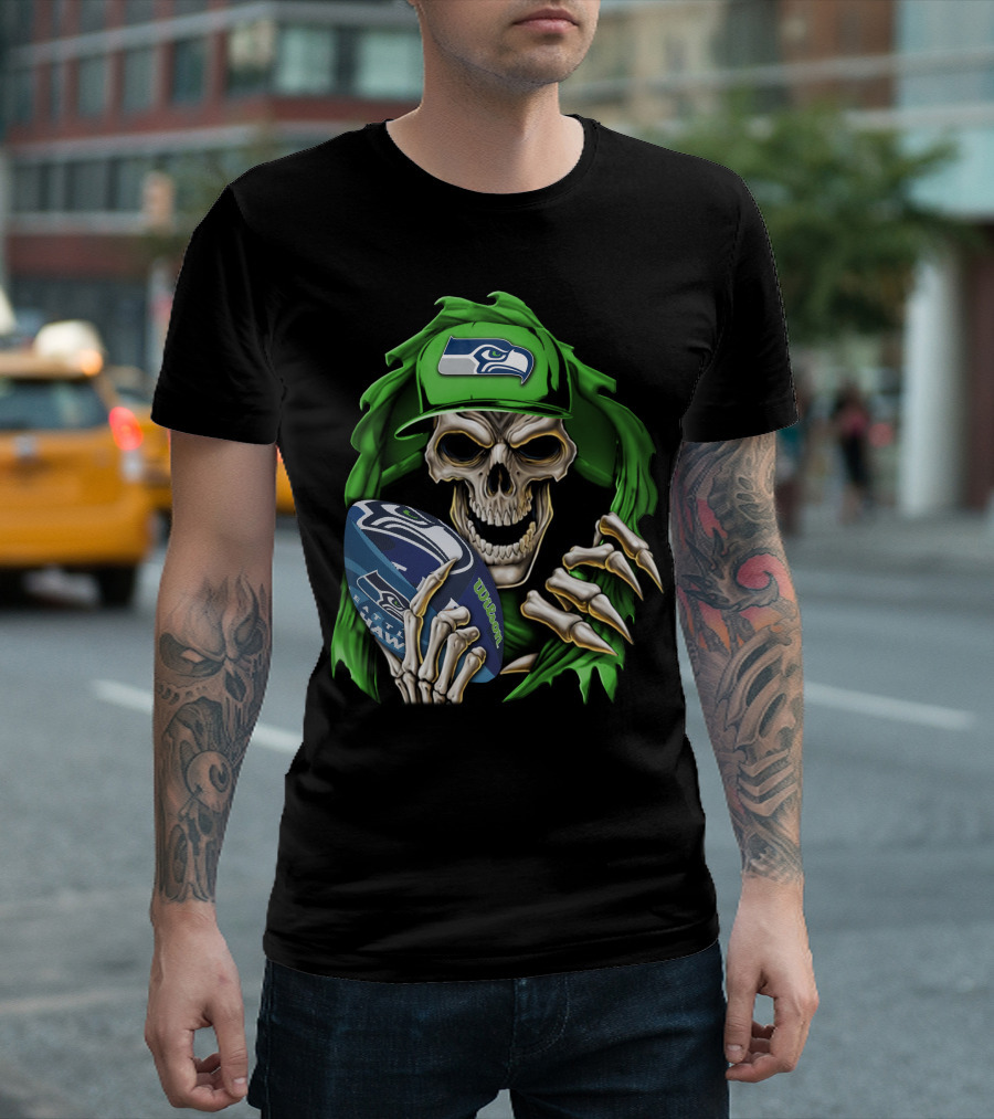 Skullbong Seattle Seahawks Football Skeleton T-Shirt