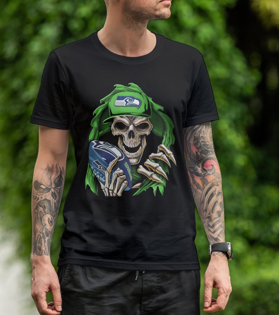 Skullbong Seattle Seahawks Football Skeleton T-Shirt
