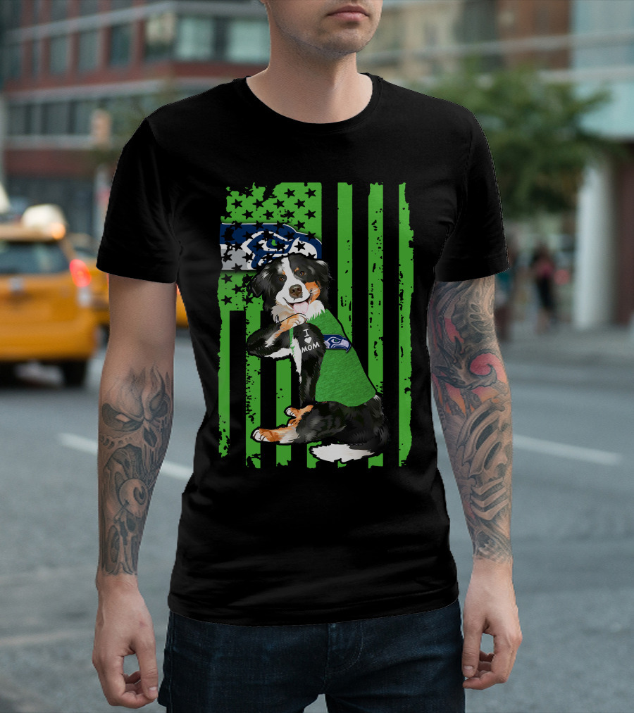 Border Collie I Love Mom Seattle Seahawks Dog T-Shirt