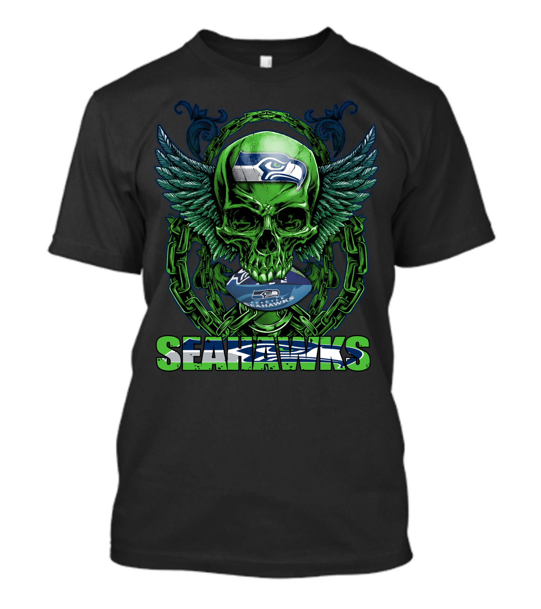 Seattle Seahawks Skull With Winged T-Shirt