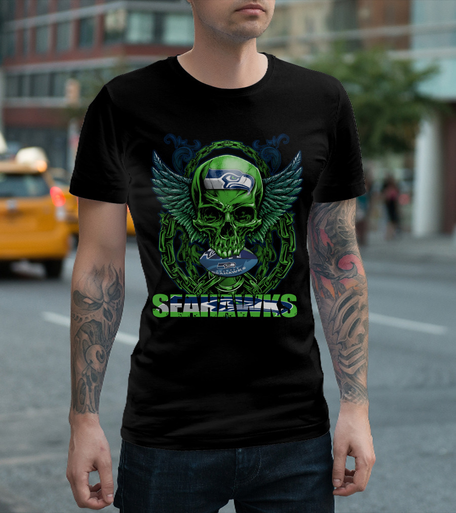 Seattle Seahawks Skull with Winged T-Shirt