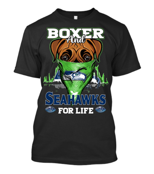 Boxer And Seahawks For Life Seahawks Mask Green Blue Dog Fan T-Shirt
