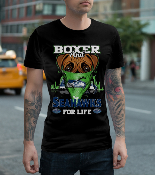 Boxer And Seahawks For Life Seahawks Mask Green Blue Dog Fan T-Shirt