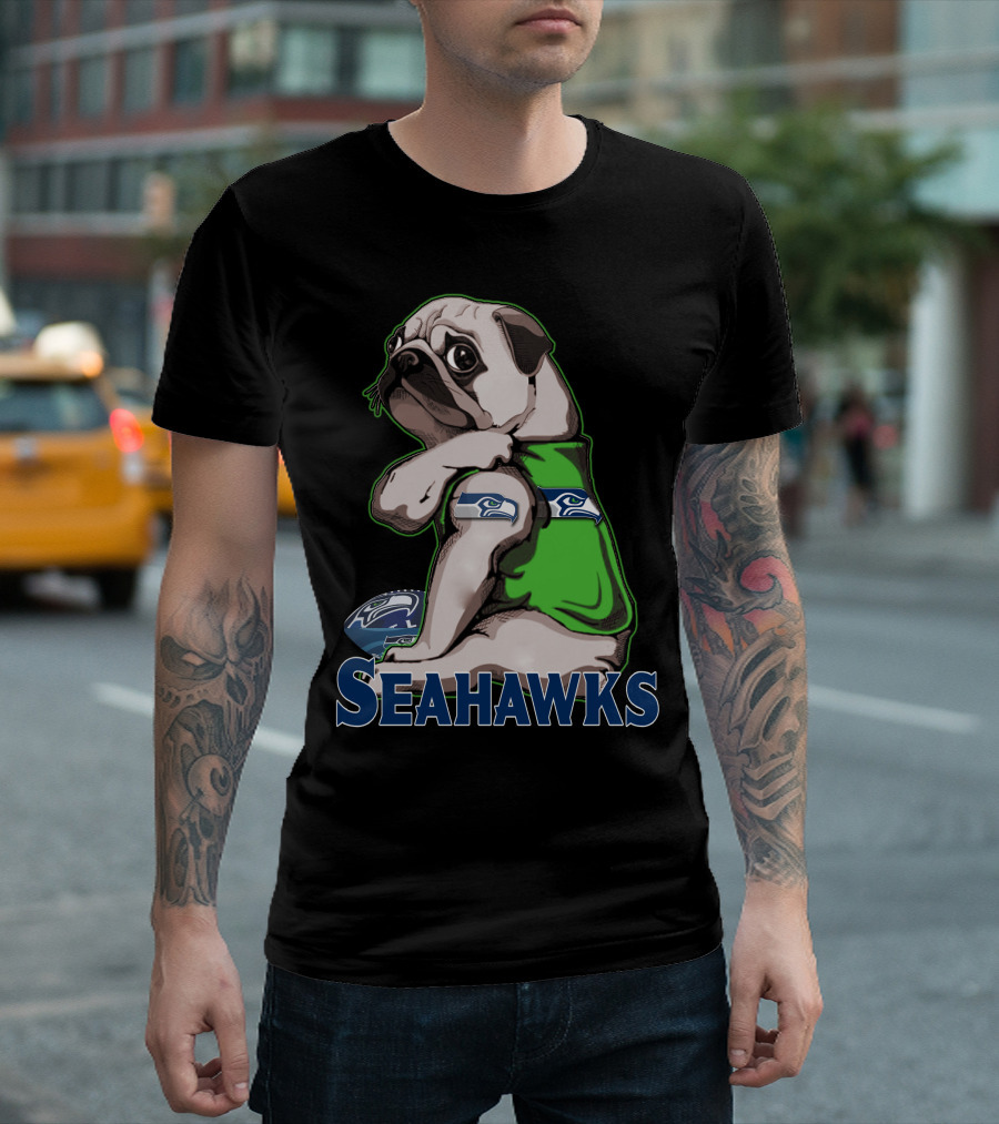 Pug Wearing Seattle Seahawks Jersey T-Shirt
