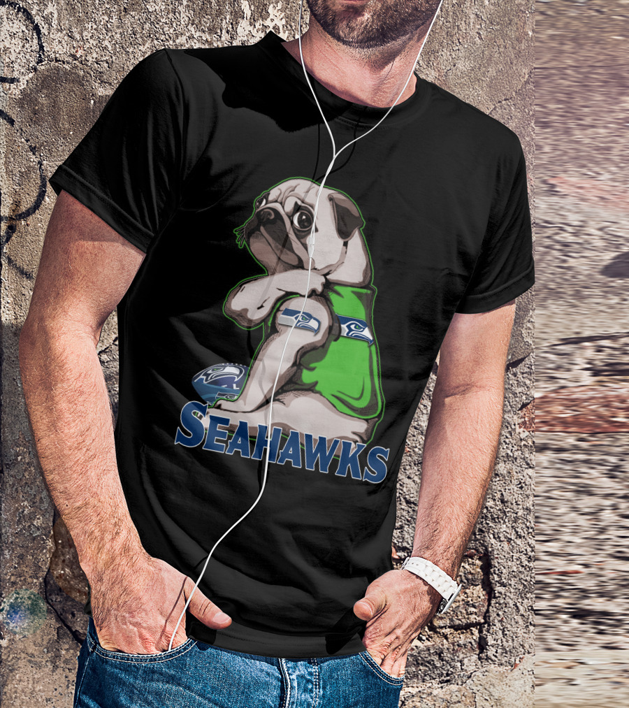 Pug Wearing Seattle Seahawks Jersey T-Shirt