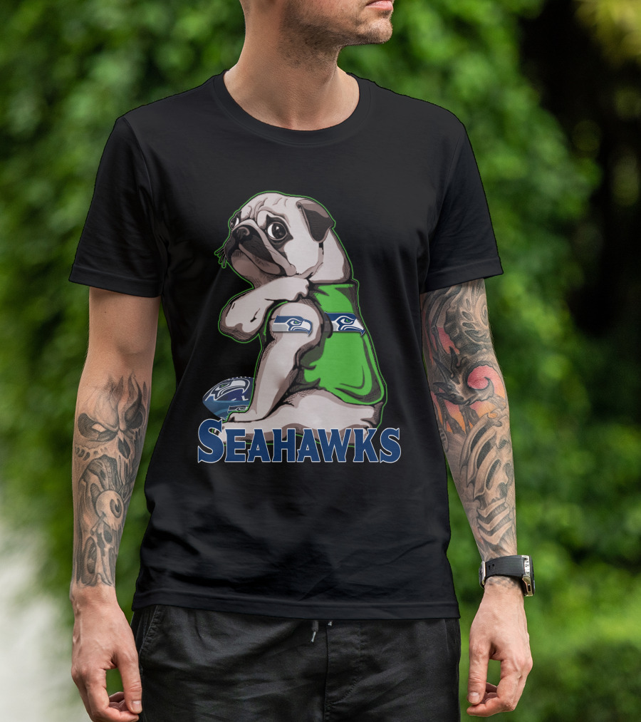 Pug Wearing Seattle Seahawks Jersey T-Shirt