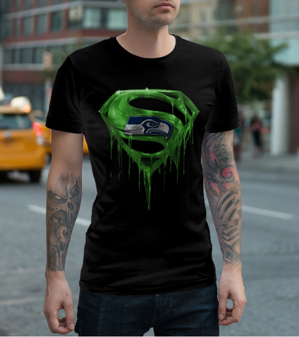 Superman Logo With Seattle Seahawks Emblem Spm T-Shirt