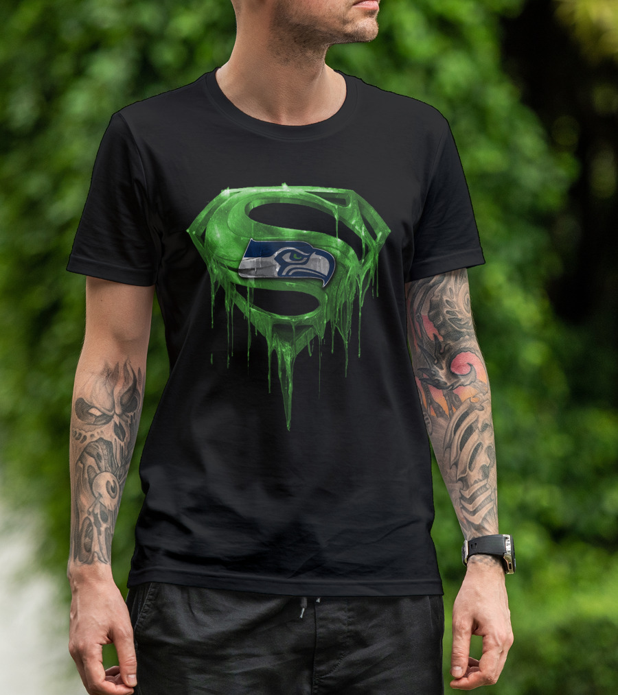 Superman Logo With Seattle Seahawks Emblem Spm T-Shirt