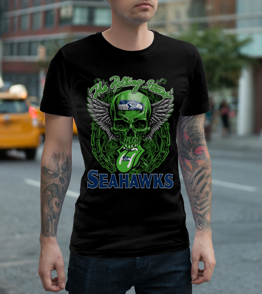 The Rolling Stones Seahawks Skull With Wings And Logos T-Shirt