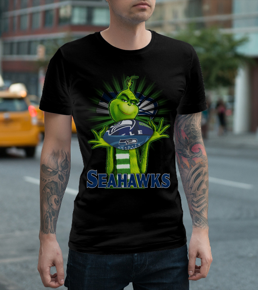 Grinch Holding Seattle Seahawks Football T-Shirt