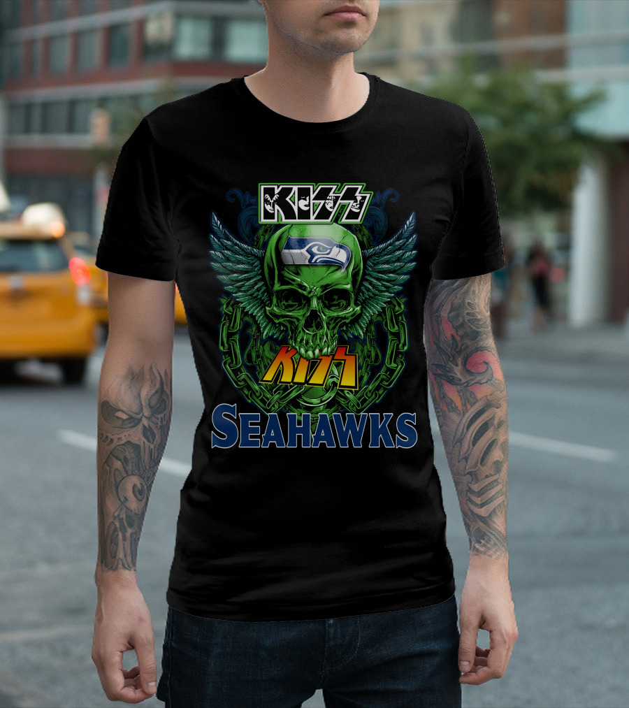 Kiss Seahawks Skull Logo Seattle Seahawks T-Shirt