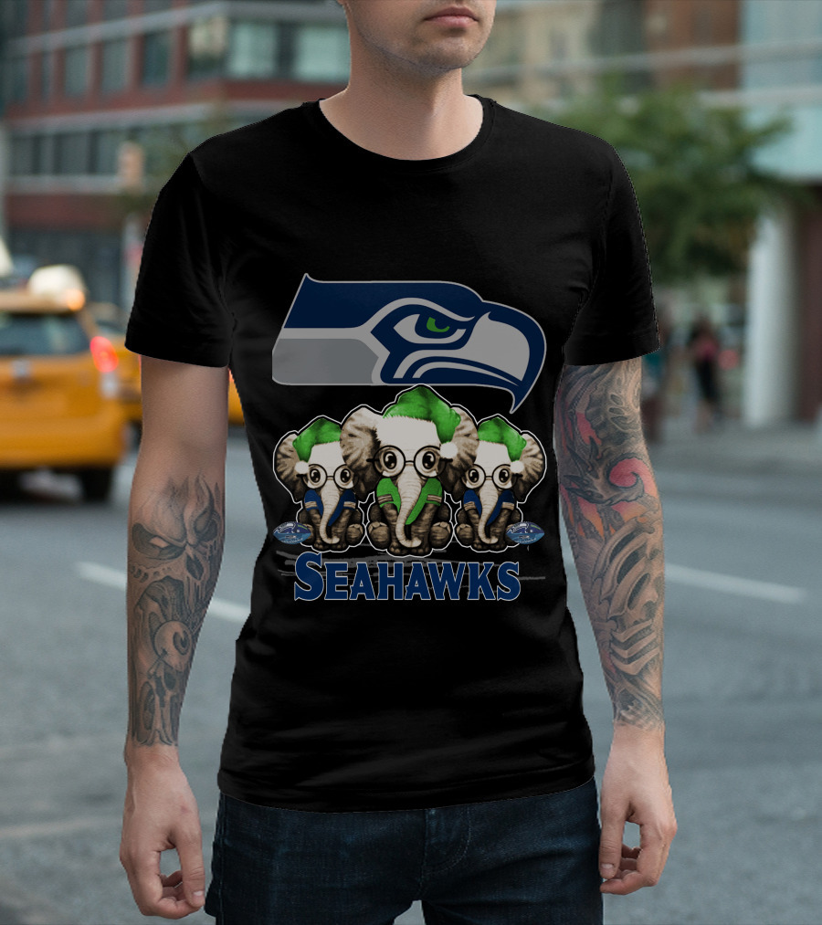 Seattle Seahawks Christmas Elephants Holiday T-Shirt