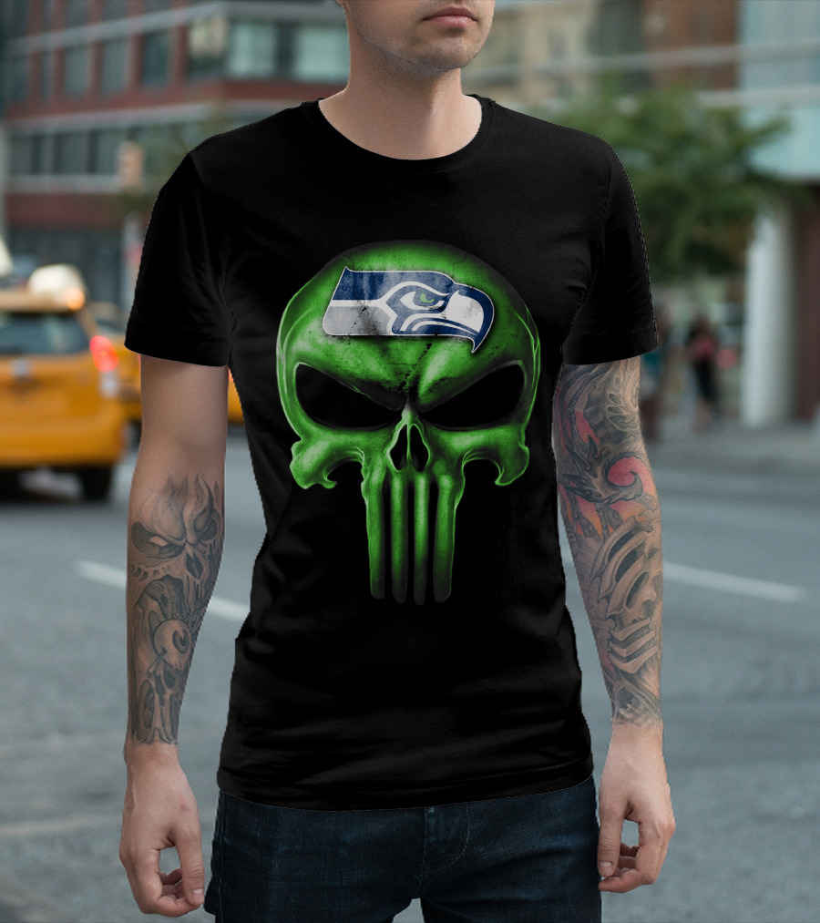 Skull V3 Seattle Seahawks Logo Green T-Shirt