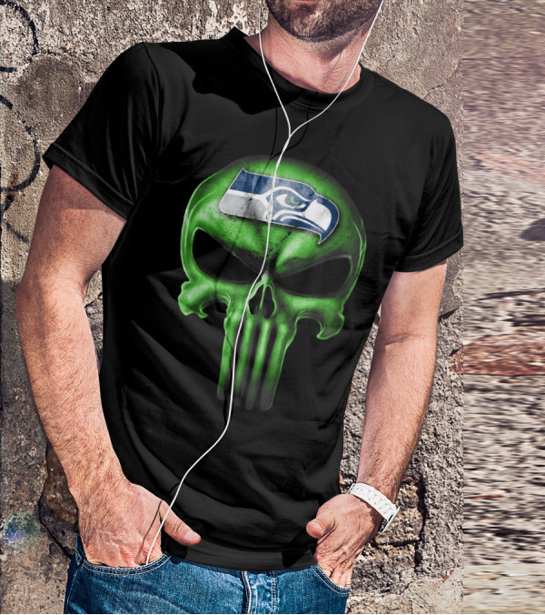 Skull V3 Seattle Seahawks Logo Green T-Shirt