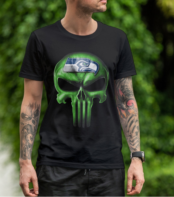 Skull V3 Seattle Seahawks Logo Green T-Shirt