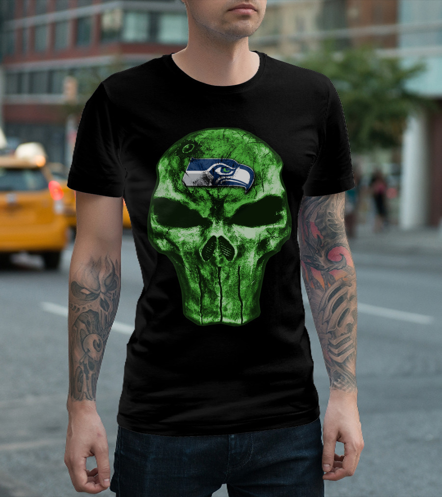 Seattle Seahawks Green Skull Design V4 T-Shirt